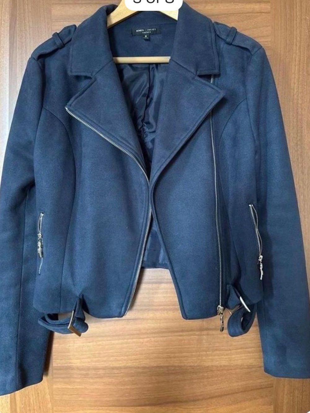 Romeo & Juliet Couture Navy Blue Faux Suede Moto Women’s Jacket